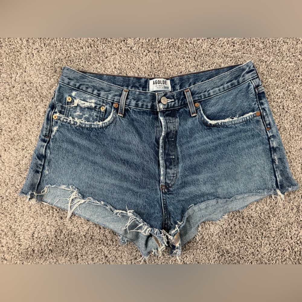 Agolde Blue Distressed Jean Shorts